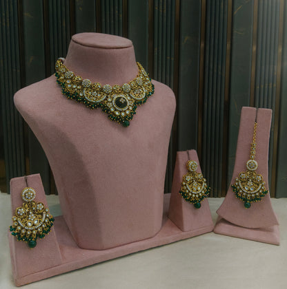 Green Kundan necklace Set/ kundan Indian jewellery kundan Amanat sets