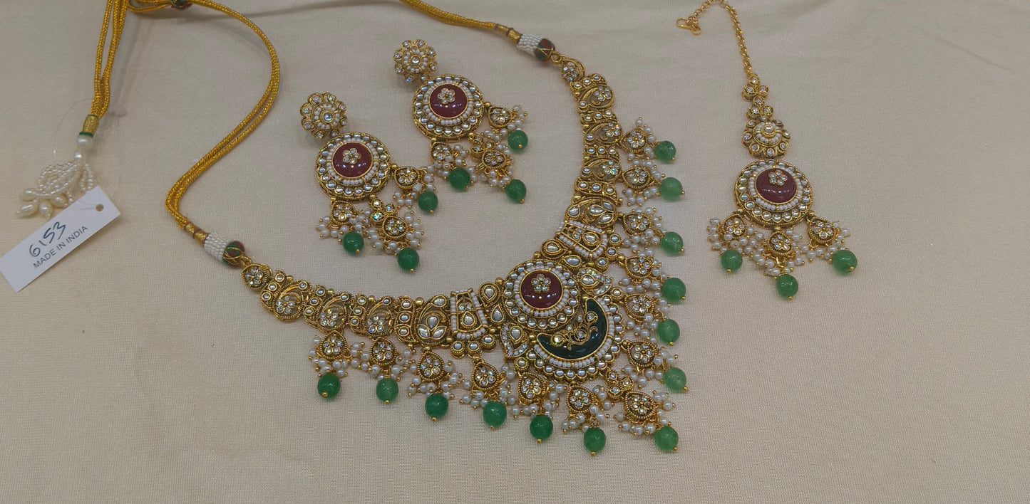 Ruby Sage Green Kundan necklace Set/ kundan Indian jewellery kundan Ravina sets