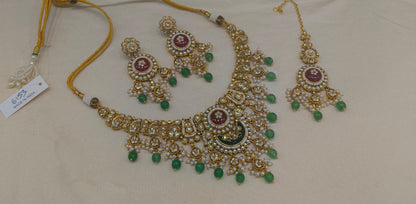 Ruby Sage Green Kundan necklace Set/ kundan Indian jewellery kundan Ravina sets