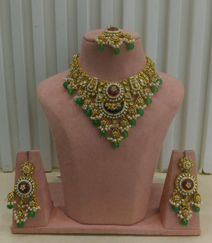 Ruby Sage Green Kundan necklace Set/ kundan Indian jewellery kundan Ravina sets