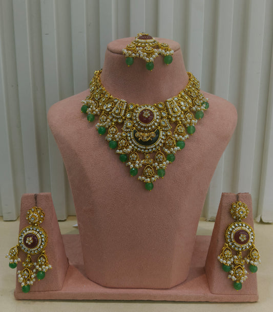 Ruby Sage Green Kundan necklace Set/ kundan Indian jewellery kundan Ravina sets