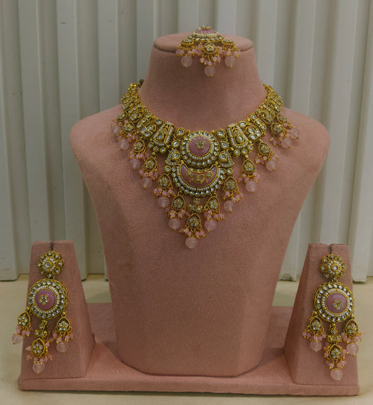 Pink Kundan necklace Set/ kundan Indian jewellery kundan Ravina sets