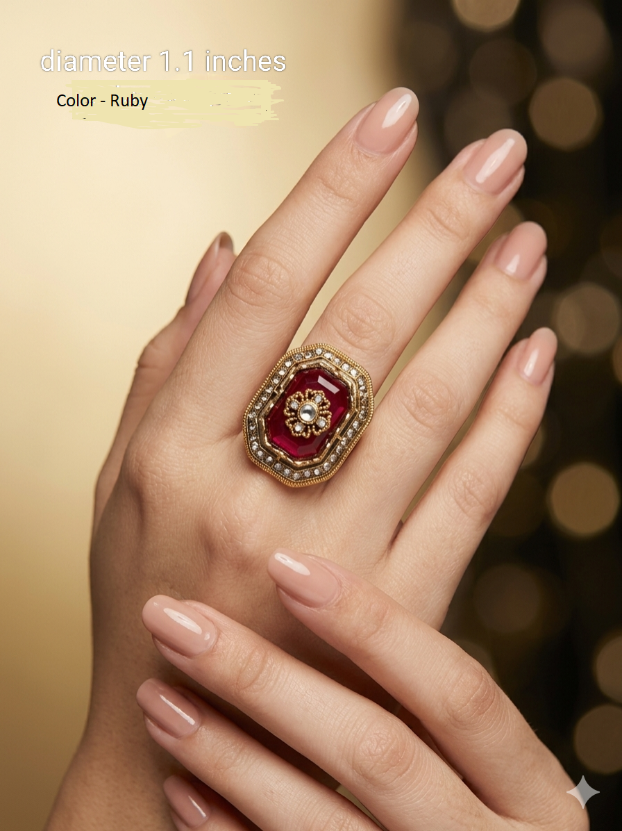 Kundan Adjustable Una Finger Rings