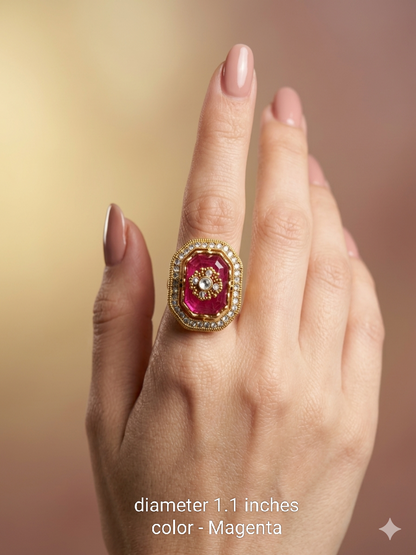 Kundan Adjustable Una Finger Rings