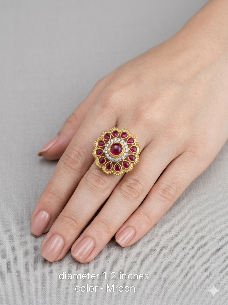 Kundan Adjustable Una Finger Rings
