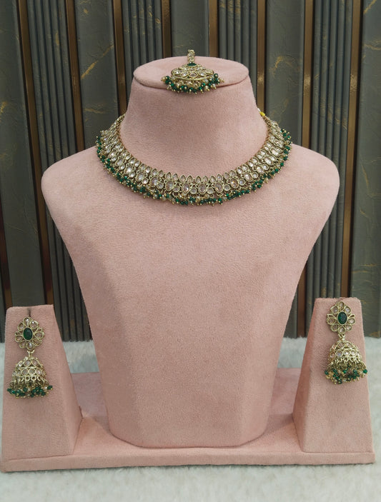 Antique Gold Green Necklace Indian Jewelry Shuba Set