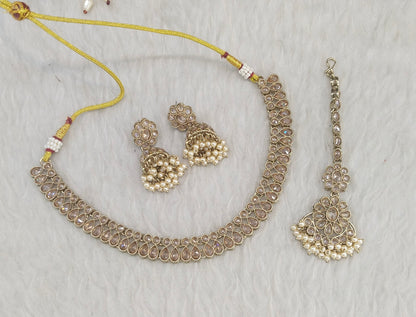 Antique Gold Necklace Indian Jewelry Jasnir Set