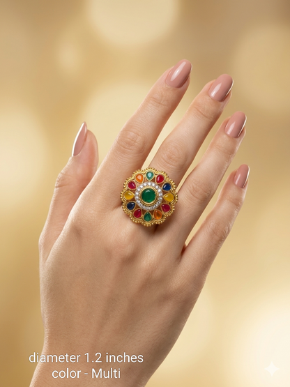 Kundan Adjustable Una Finger Rings