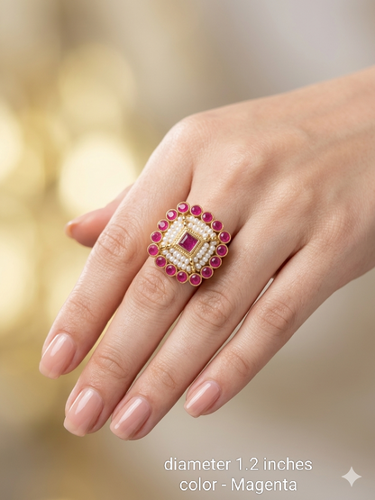 Kundan Adjustable Una Finger Rings