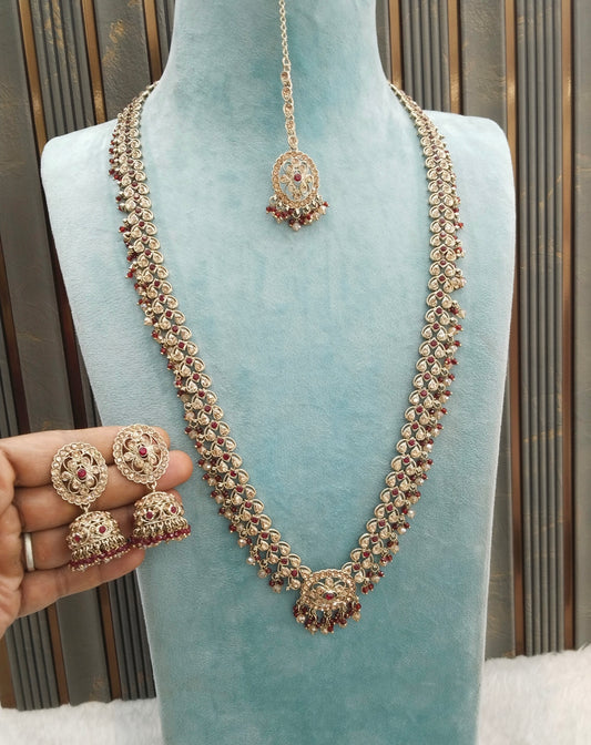 Antique Maroon Long Rani Haar Necklace Indian Jewellery Nita Set