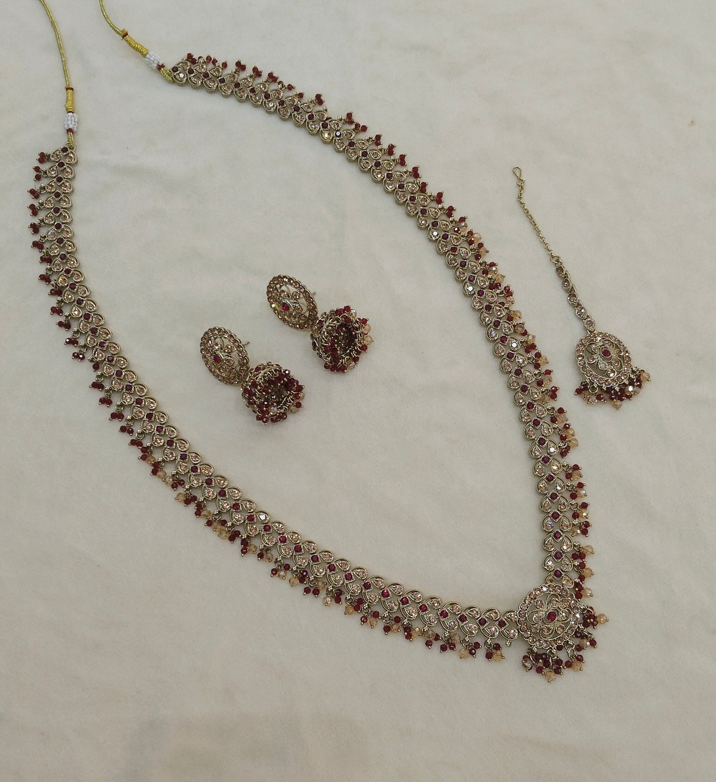 Antique Maroon Long Rani Haar Necklace Indian Jewellery Nita Set