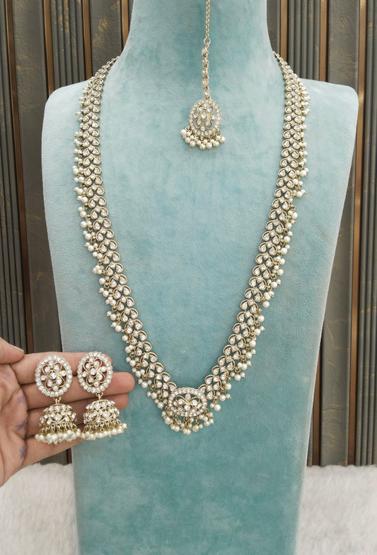 Antique White Long Rani Haar Necklace Indian Jewellery Nita Set
