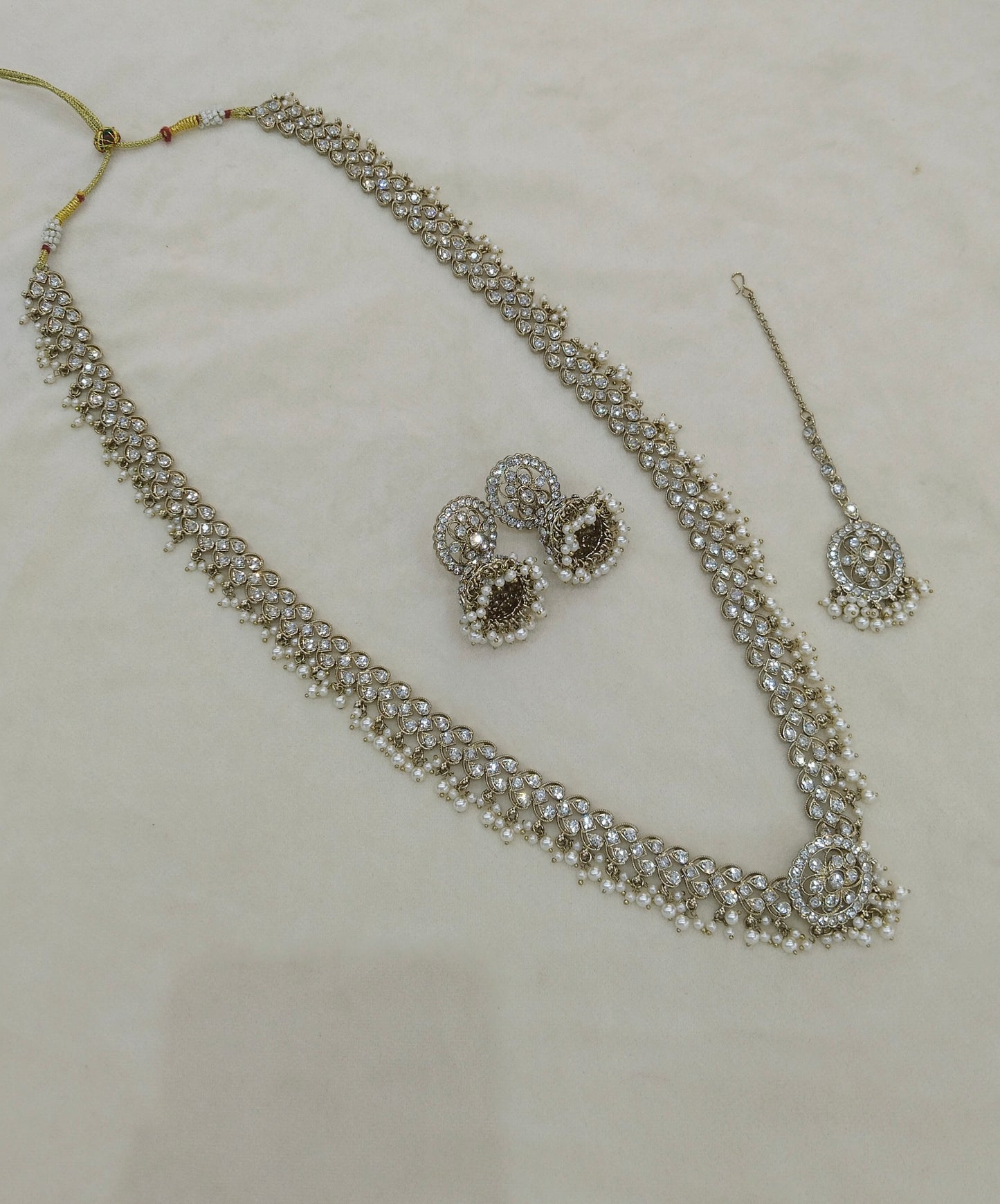 Antique White Long Rani Haar Necklace Indian Jewellery Nita Set