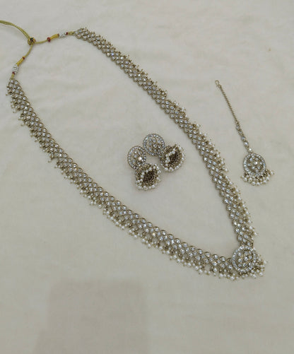 Antique White Long Rani Haar Necklace Indian Jewellery Nita Set