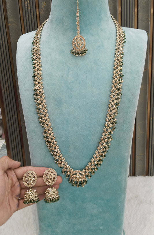 Antique Green Long Rani Haar Necklace Indian Jewellery Nita Set