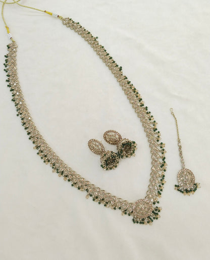 Antique Green Long Rani Haar Necklace Indian Jewellery Nita Set