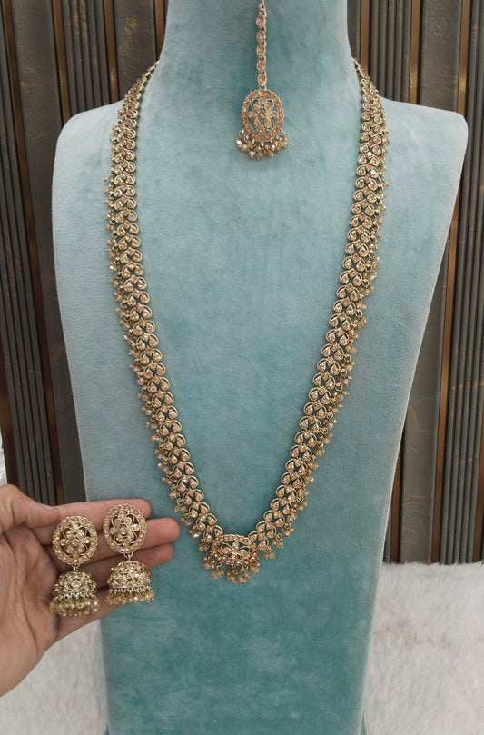 Antique Gold Long Rani Haar Necklace Indian Jewellery Nita Set