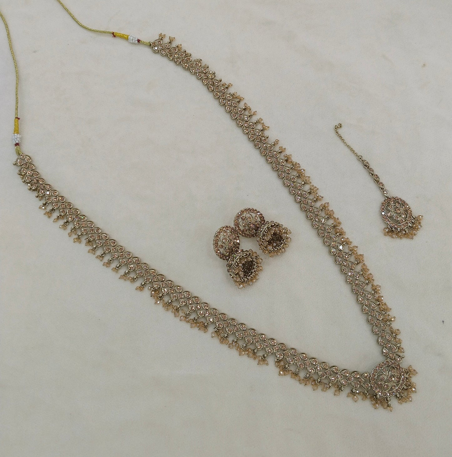 Antique Gold Long Rani Haar Necklace Indian Jewellery Nita Set