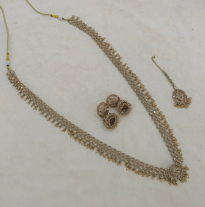 Antique Gold Long Rani Haar Necklace Indian Jewellery Nita Set