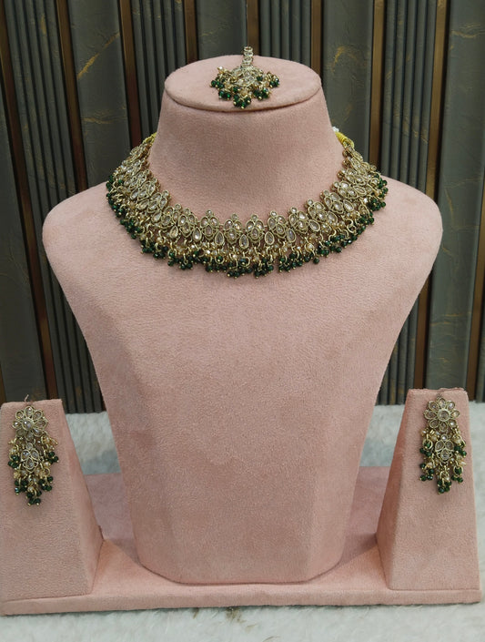 Antique Gold Green Necklace Indian Jewelry Shuba Set