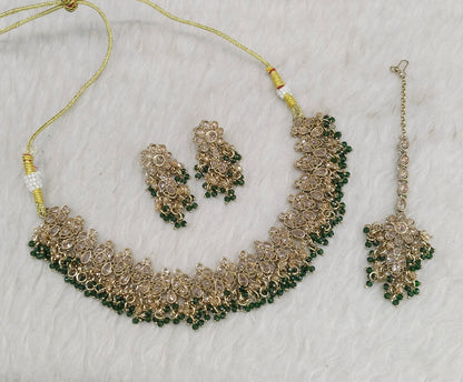 Antique Gold Green Necklace Indian Jewelry Shuba Set