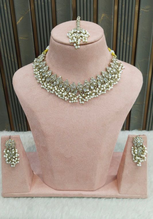 Antique Gold White Necklace Indian Jewelry Shuba Set
