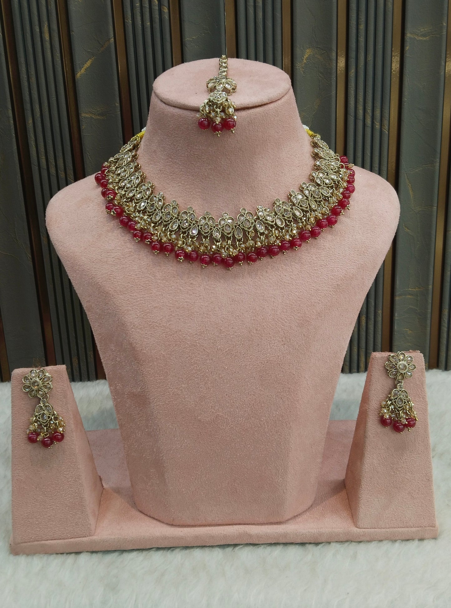 Antique Gold Ruby Necklace Indian Jewelry Shuba Set