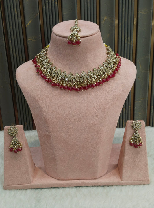 Antique Gold Ruby Necklace Indian Jewelry Shuba Set