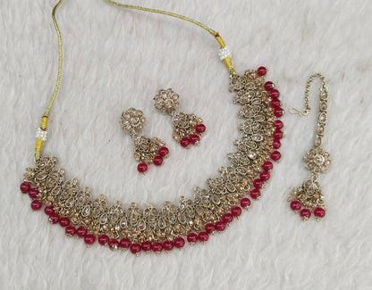 Antique Gold Ruby Necklace Indian Jewelry Shuba Set