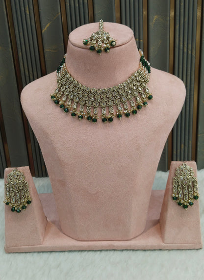 Antique Gold Green Necklace Indian Jewelry Anjali Set