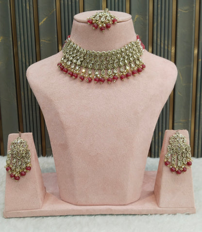 Antique Gold Ruby Necklace Indian Jewelry Anjali Set