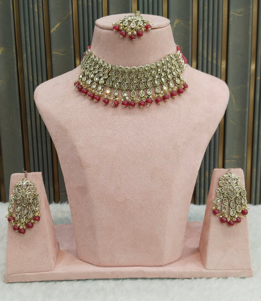 Antique Gold Ruby Necklace Indian Jewelry Anjali Set