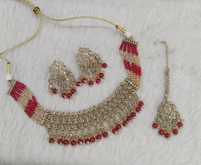 Antique Gold Ruby Necklace Indian Jewelry Anjali Set