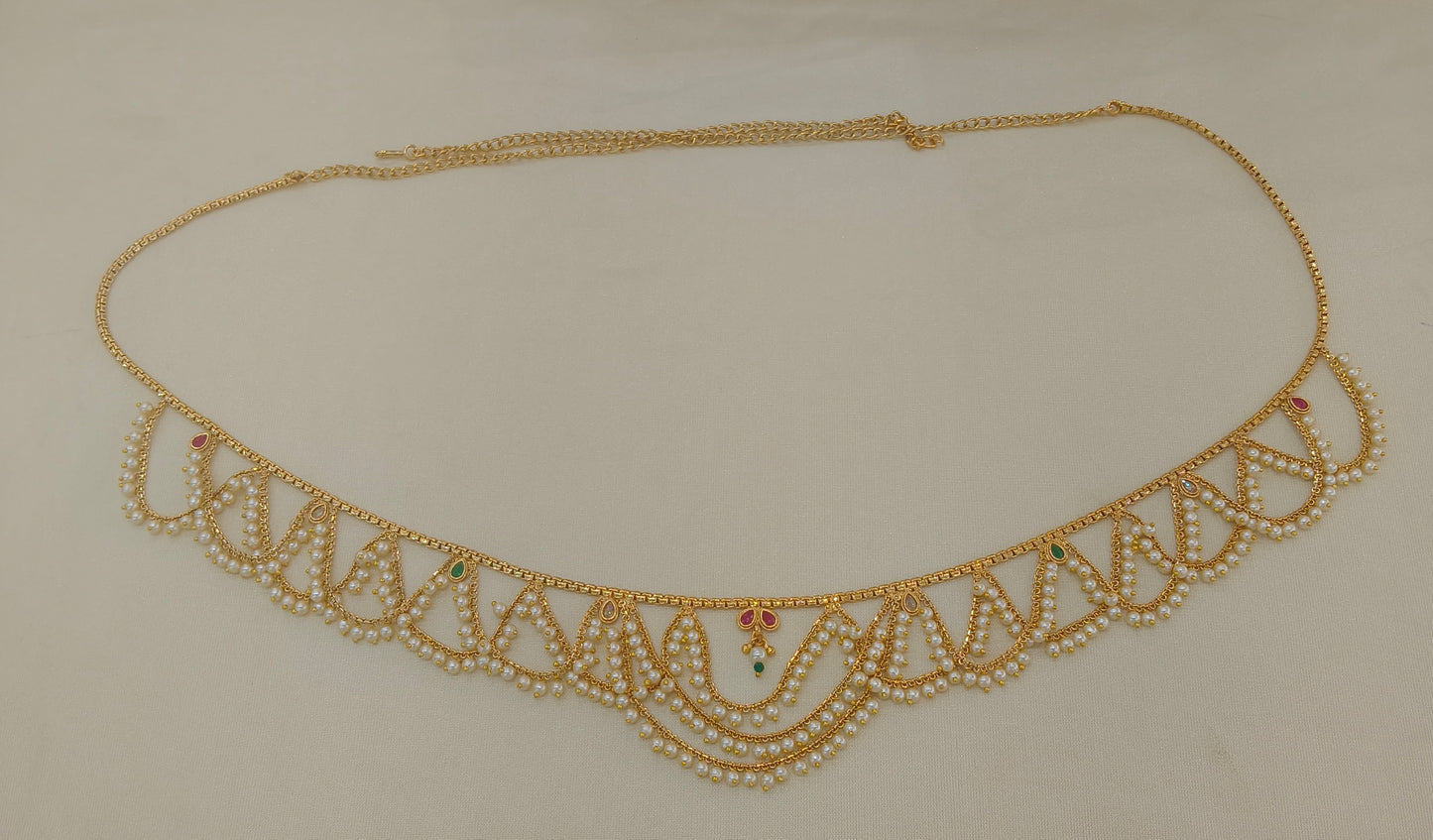Gold Ruby Green Belly chain indian kamarbelt Prachi saree chain