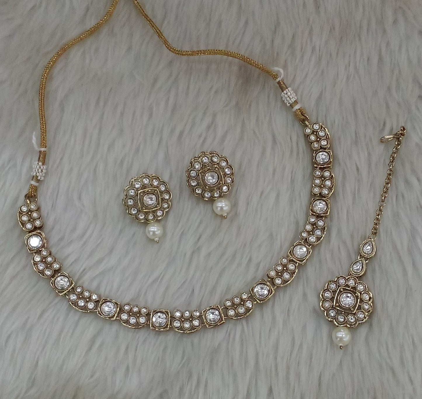 Antique White Necklace Indian Jewelry Steff Set