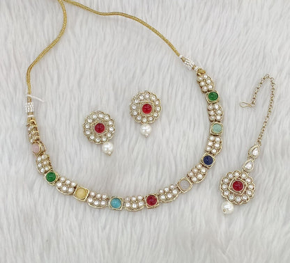 Antique Gold Multi Color Necklace Indian Jewelry Steff Set