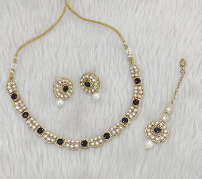 Antique Gold Black Necklace Indian Jewelry Steff Set
