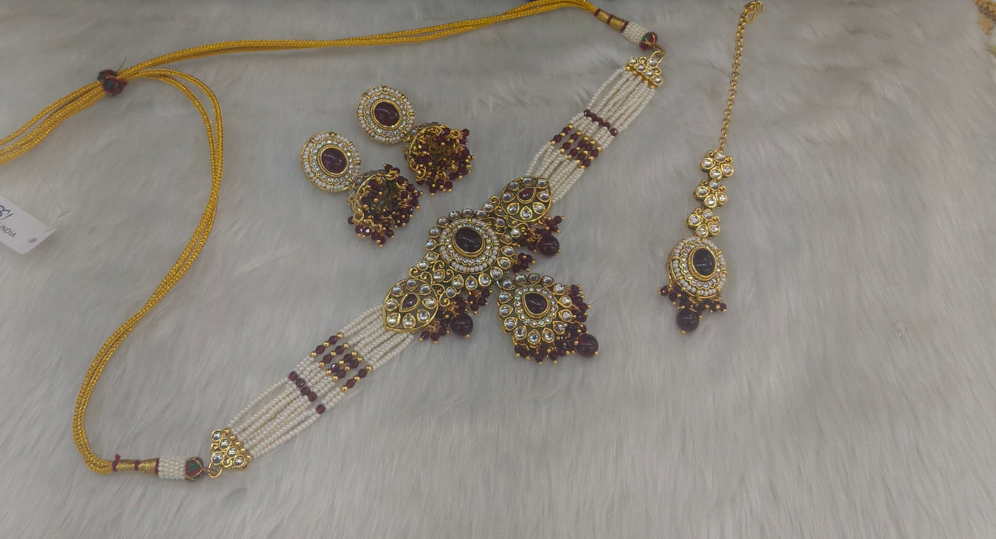 Maroon Kundan Choker Jewellery Firoh Set
