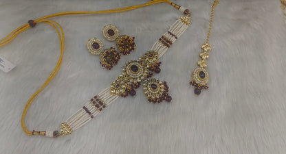 Maroon Kundan Choker Jewellery Firoh Set