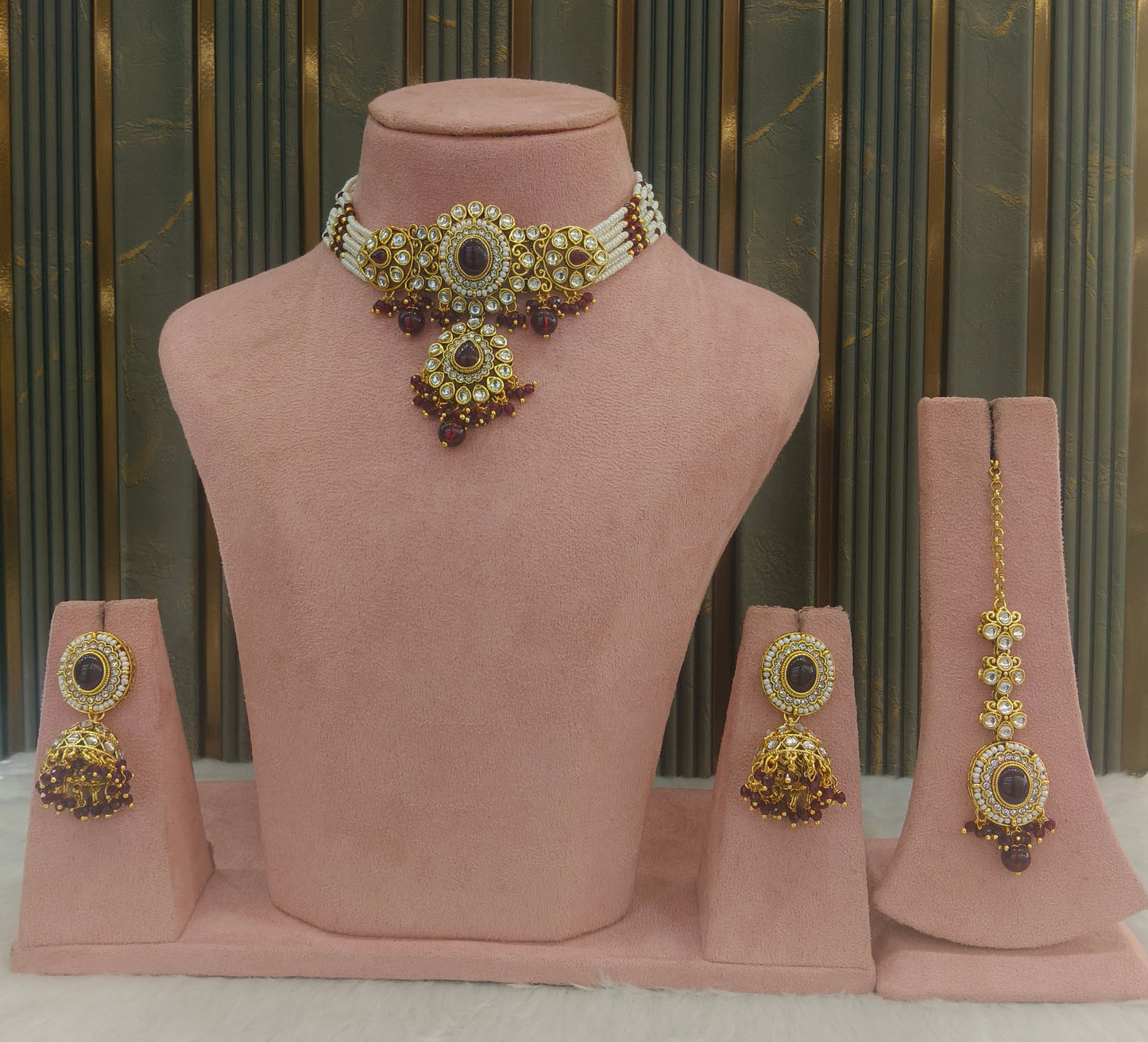 Maroon Kundan Choker Jewellery Firoh Set
