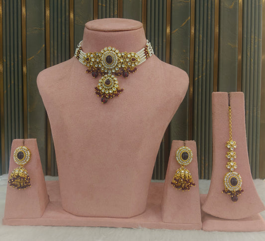 Maroon Kundan Choker Jewellery Firoh Set