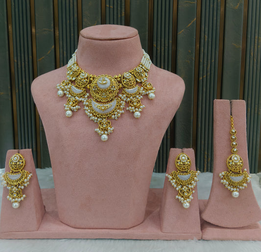 White Kundan necklace Set/ kundan Indian jewellery kundan Ravina sets