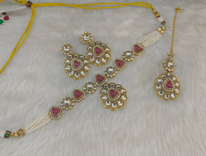 Ruby Gold Kundan Necklace Indian Jewellery Kajal Set