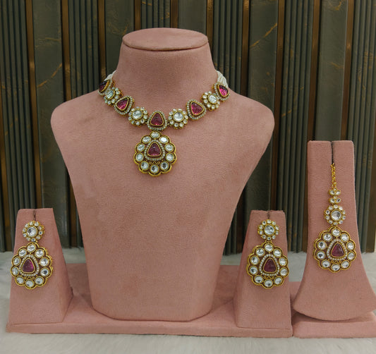 Ruby Gold Kundan Necklace Indian Jewellery Kajal Set