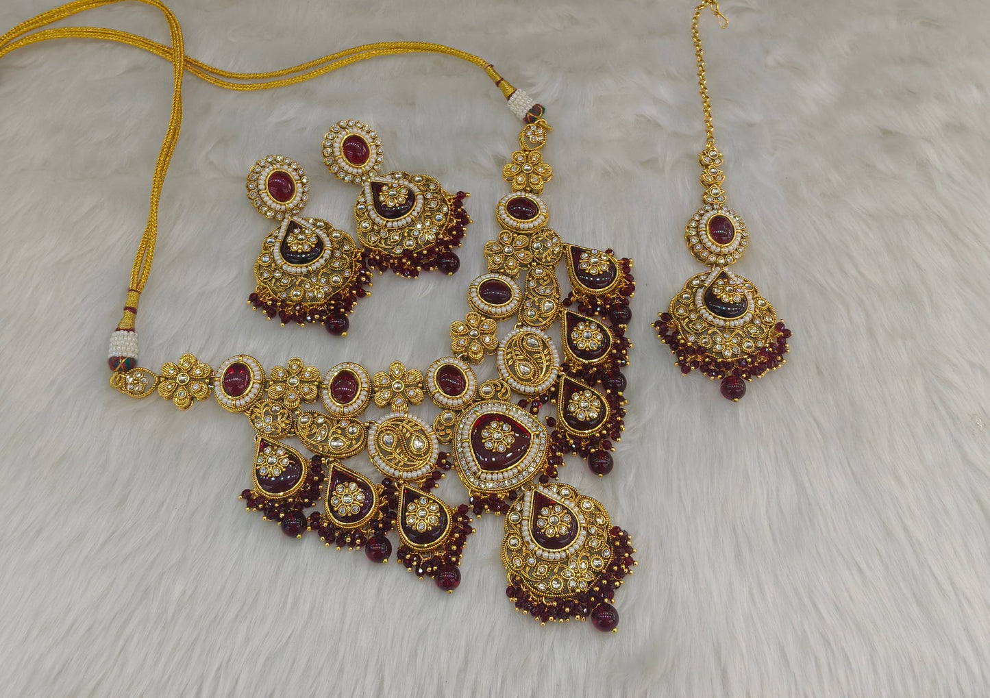 Maroon Kundan necklace Set/ kundan Indian jewellery kundan Jonas sets