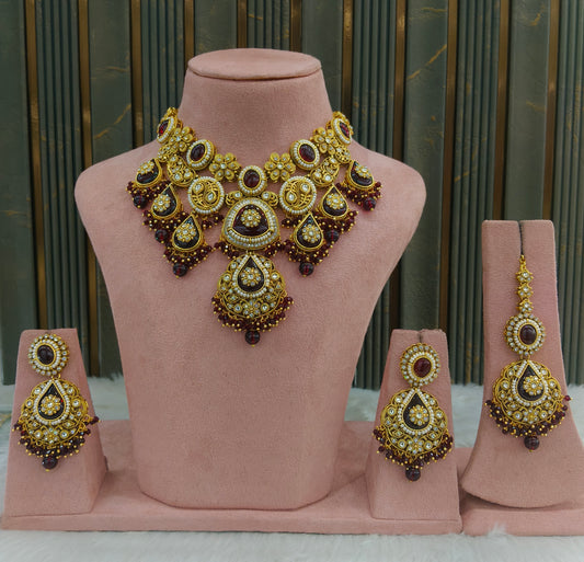 Maroon Kundan necklace Set/ kundan Indian jewellery kundan Jonas sets