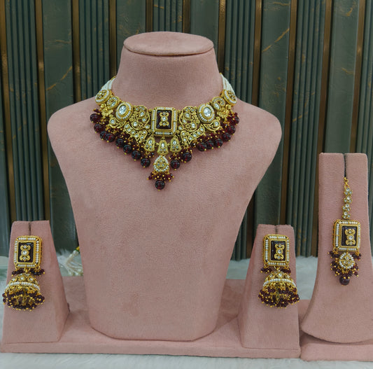 Maroon Kundan necklace Set/ kundan Indian jewellery kundan Kity sets