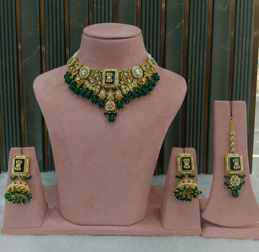 Green Kundan necklace Set/ kundan Indian jewellery kundan Kity sets