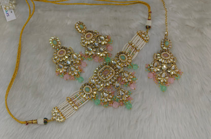 Gold White Kundan Choker Jewellery Kismat Set
