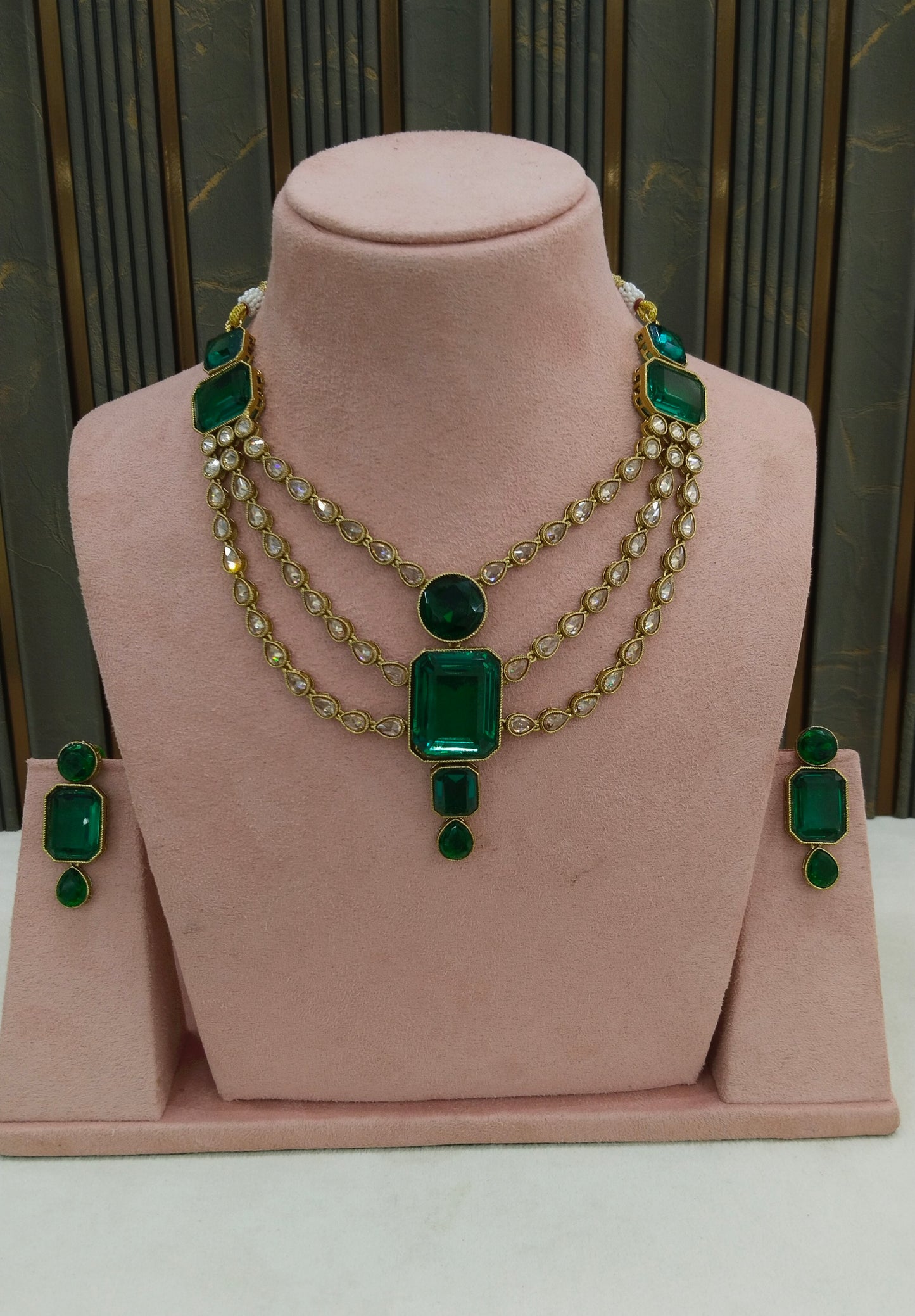 Antique Gold Green Necklace Set/ Antique gold Indian Raman Jewellery